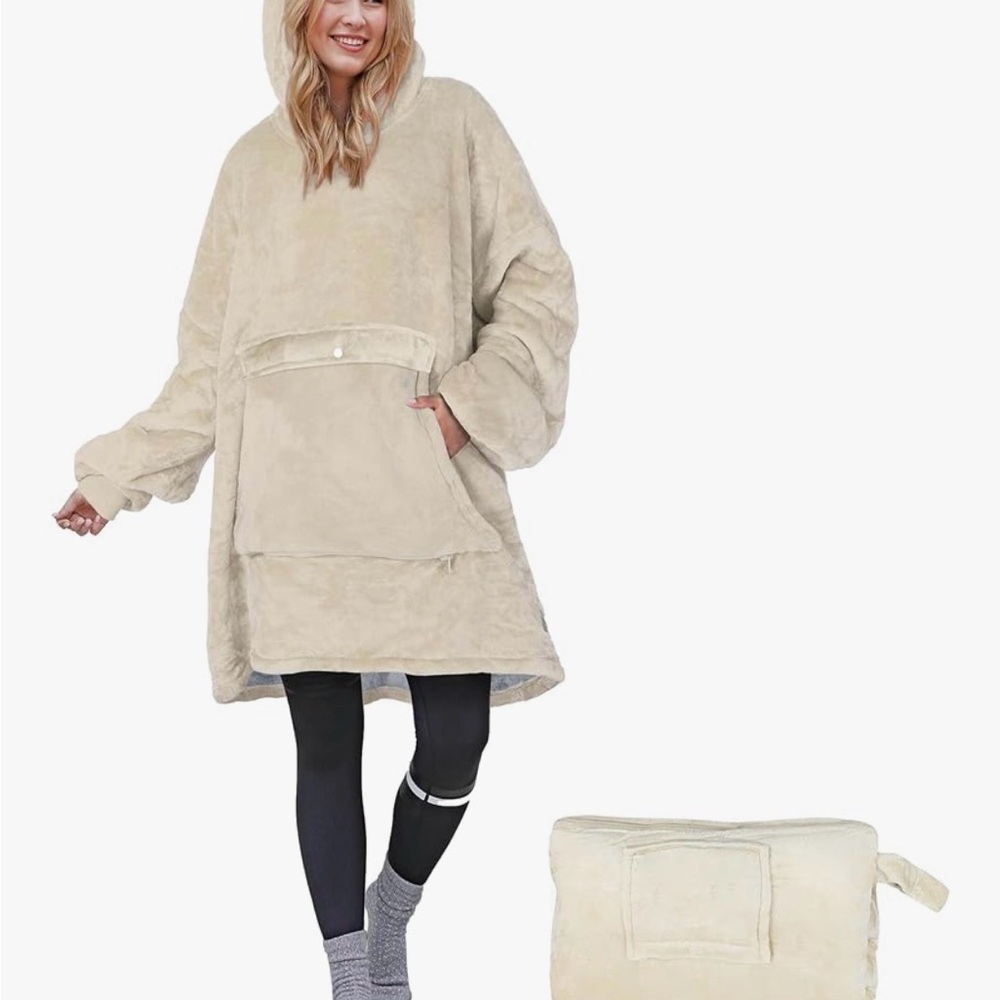 Cozy Cream Hooded Blanket Sweatshirt -One Size
